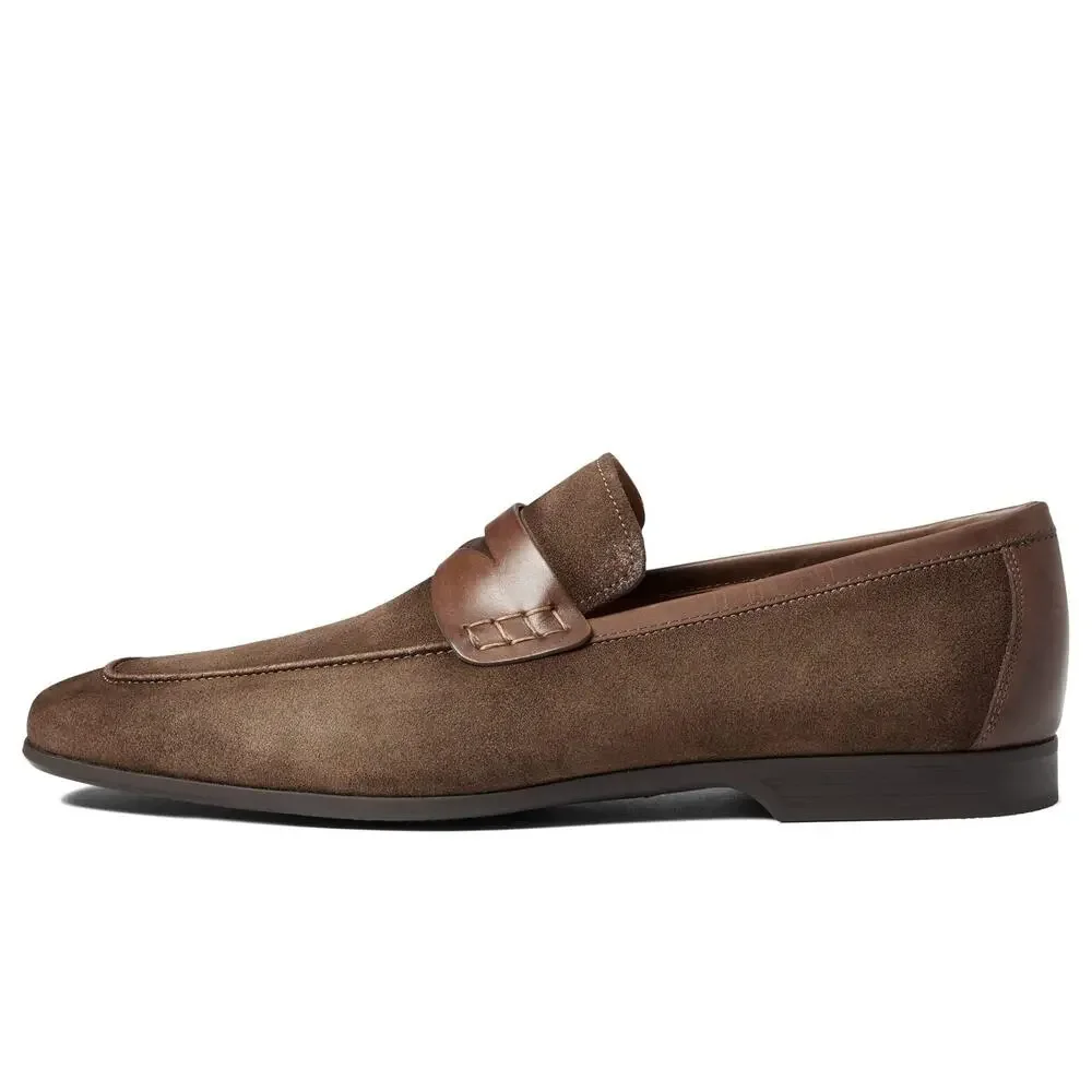 MAGNANNI MEN'S RAMIRO II PENNY LOAFER, NAVY/MID BROWN, 9.5